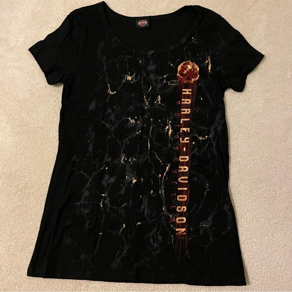 HARLEY-DAVIDSON gold shine tee-?Medium? EUC